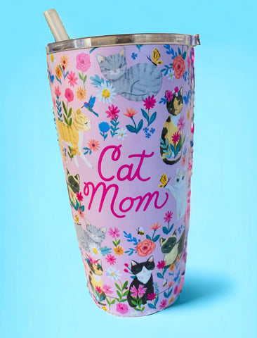 Floral Cat Mom 20oz Drink Tumbler