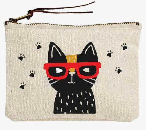 Cool Black Cat with Shades Zipper Pouch