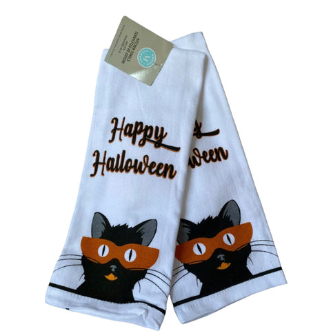 Happy Halloween Black Cat in Mask Dish Towel Set - The Good Cat Company