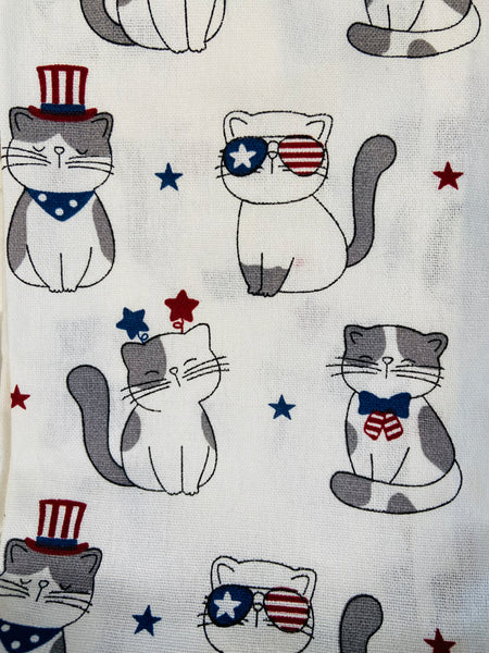 Sweet Patriotic Embroidered Cat Tea Towels