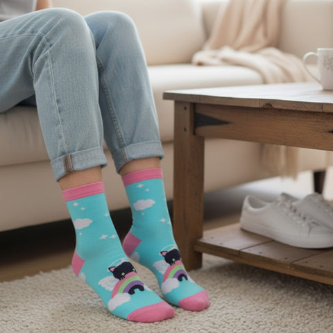 Angel Cat and Rainbow Socks