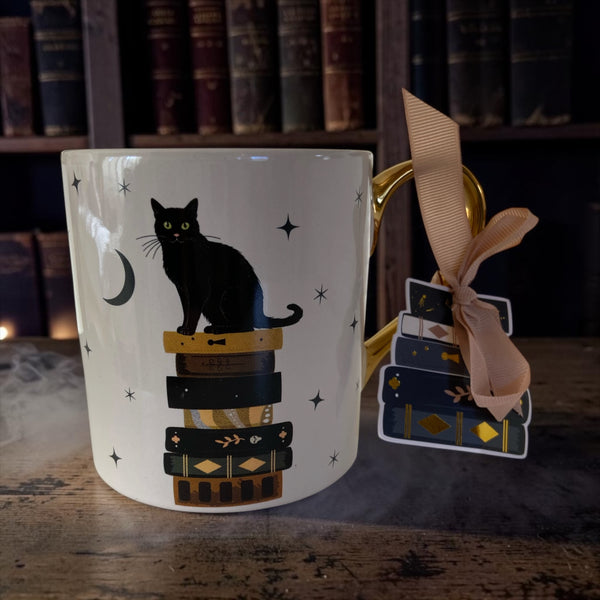 Spellbinding Black Cat & Books Mug