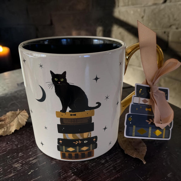 Spellbinding Black Cat & Books Mug