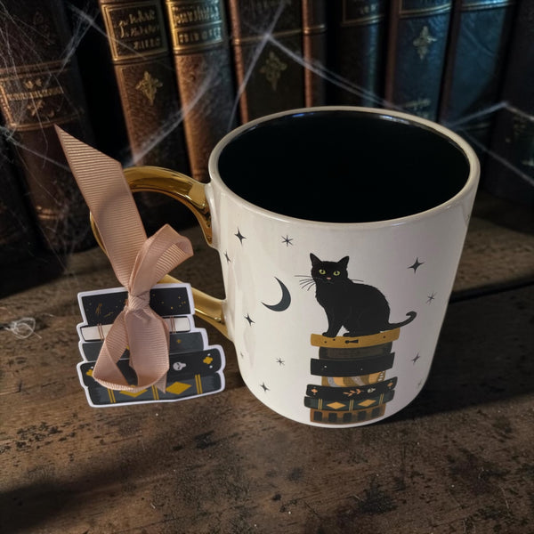 Spellbinding Black Cat & Books Mug