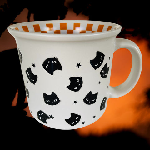 Black Cats with Orange Checkerboard 16oz Coffee Mug