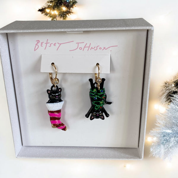 Christmas Black Cat Dangle Earrings