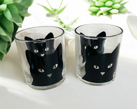 Sophisticated Black Cat Glass Short Tumblers