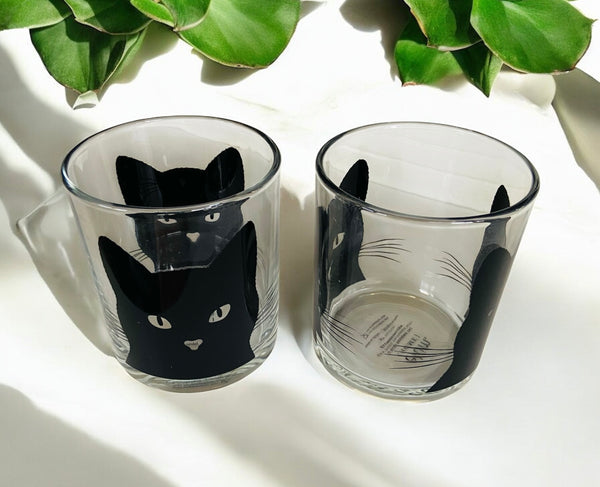 Sophisticated Black Cat Glass Short Tumblers