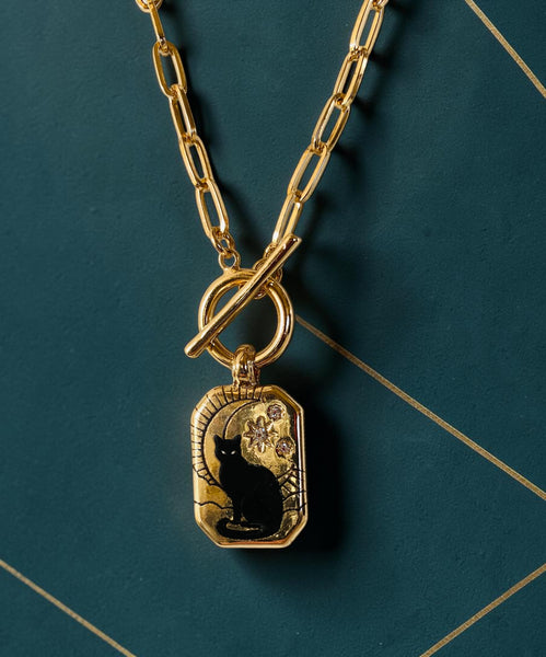 Mystical Black Cat & Moon Toggle Necklace