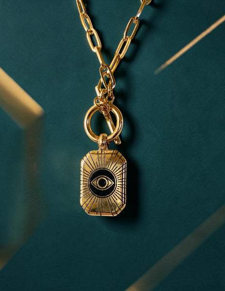Mystical Black Cat & Moon Toggle Necklace