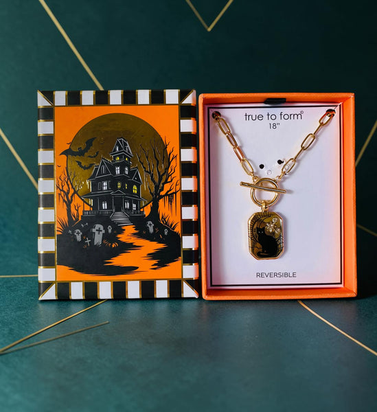 Mystical Black Cat & Moon Toggle Necklace