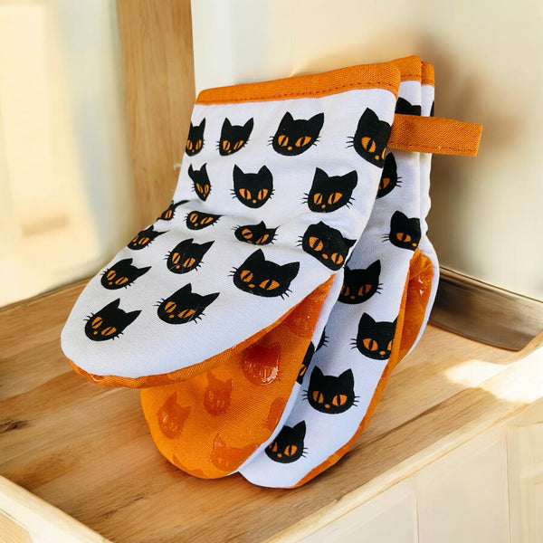 Black & Orange Cats Mini Oven Mitts
