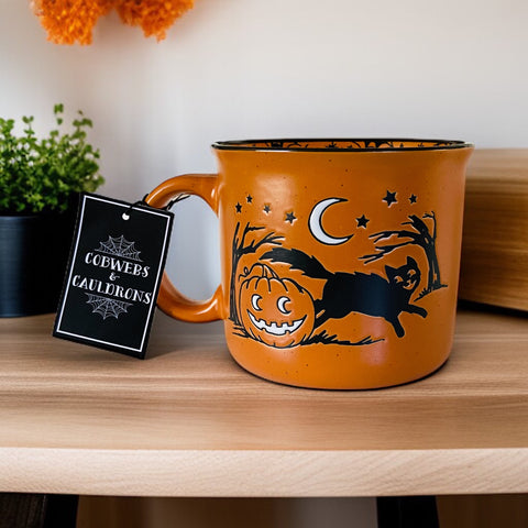 Spooky Black Cat & Pumpkin Coffee Mug