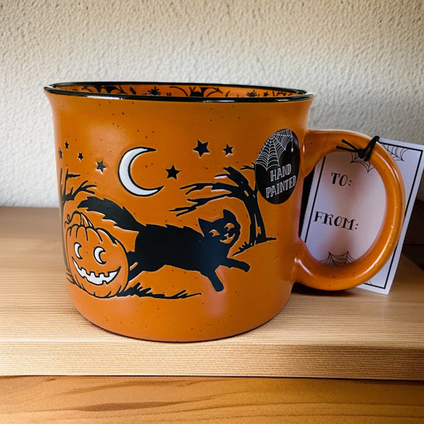 Spooky Black Cat & Pumpkin Coffee Mug