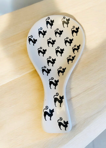 Arching Black Cats Hand Painted Spoon Rest