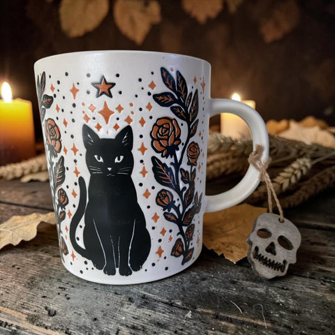 Black Cat & Magic Roses Mug