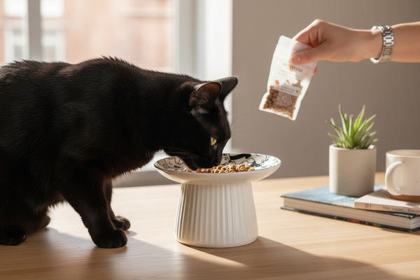 Black & White Elevated Cat Dish