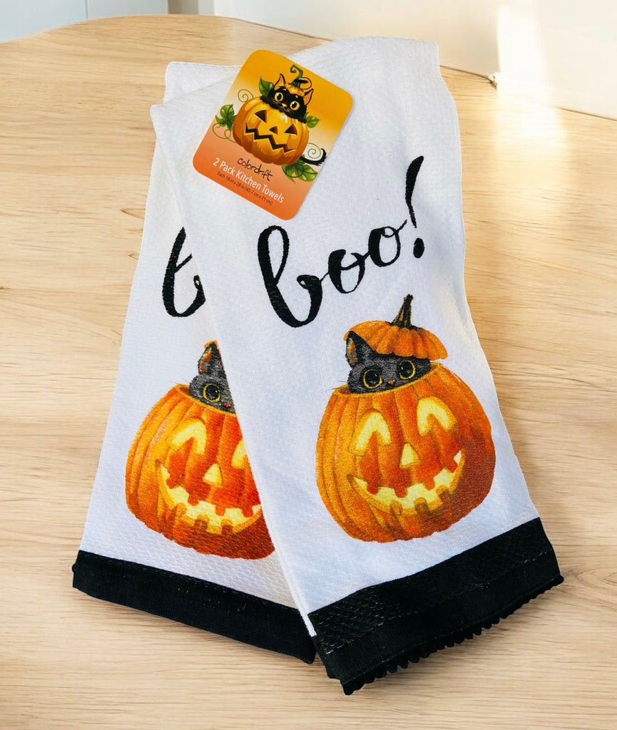 Boo Cat & Pumpkin Kitchen Towel Set