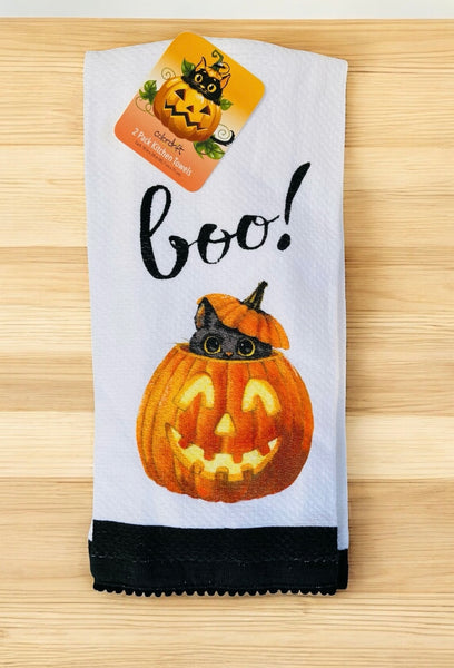 Boo Cat & Pumpkin Kitchen Towel Set