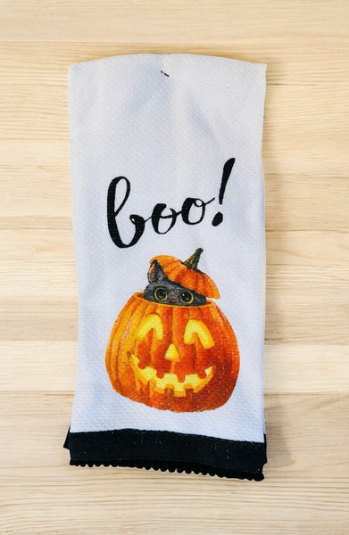 Boo Cat & Pumpkin Kitchen Towel Set