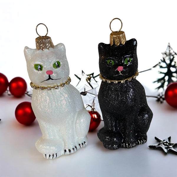 Hand Painted Blown Glass Cat Ornaments