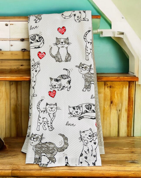 Black & White Love Cats 3 Kitchen Towel Set