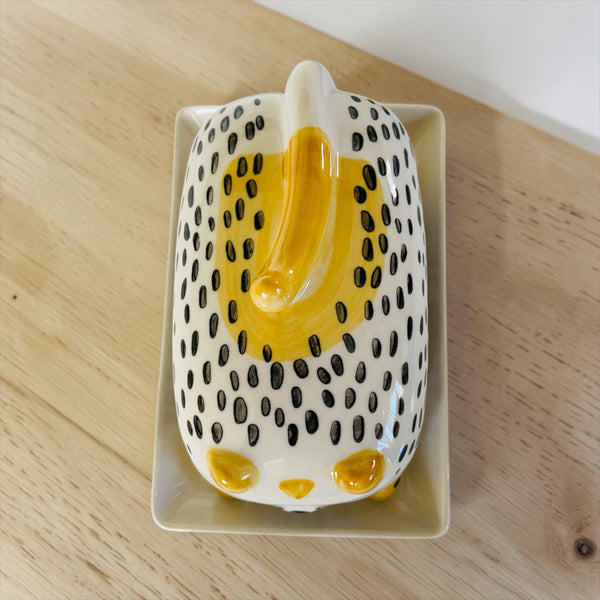 Hand Painted Whimsical Cat Butter Dish