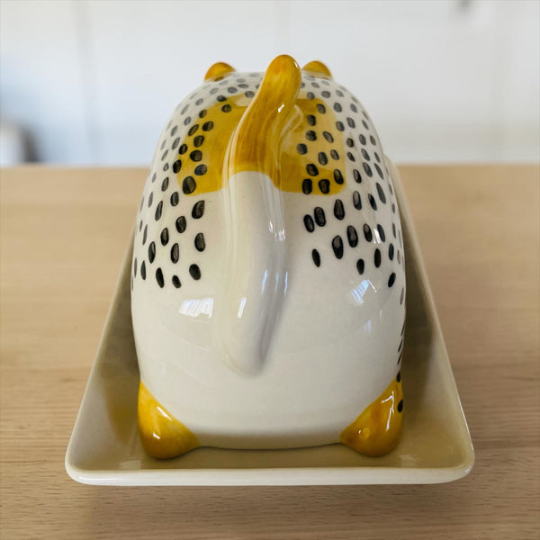 Hand Painted Whimsical Cat Butter Dish