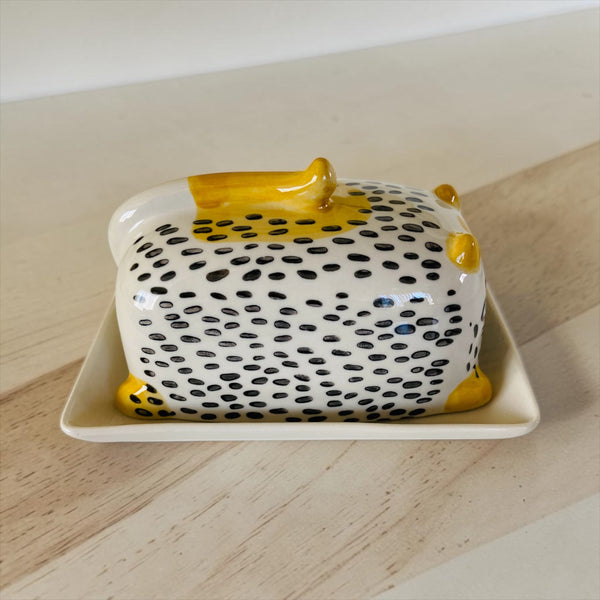 Hand Painted Whimsical Cat Butter Dish