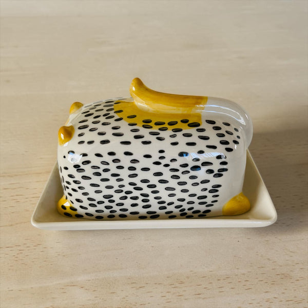 Hand Painted Whimsical Cat Butter Dish