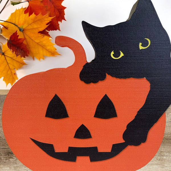 Black Cat & Pumpkin Halloween Sign