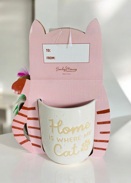 Home is Where My Cat is Mug & Cat Toy Gift Set