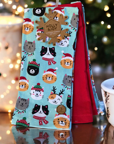 Cute Christmas Cats Kitchen Towel Set