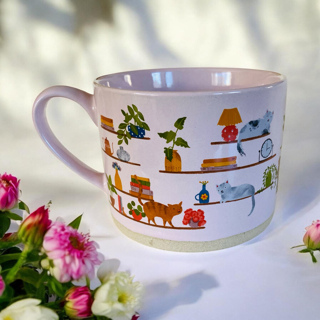 Cats, Books & Plants Pink Mug