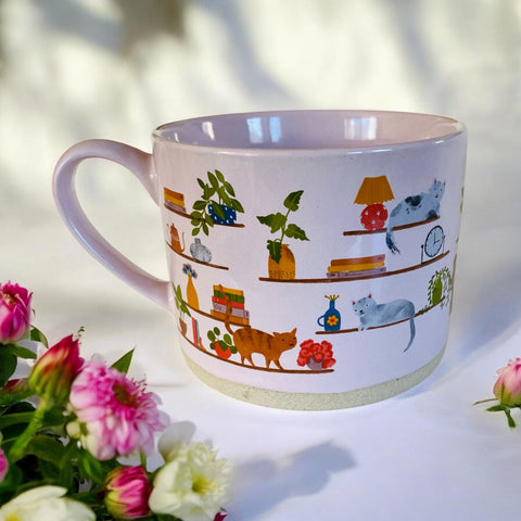 Cats, Books & Plants Pink Mug