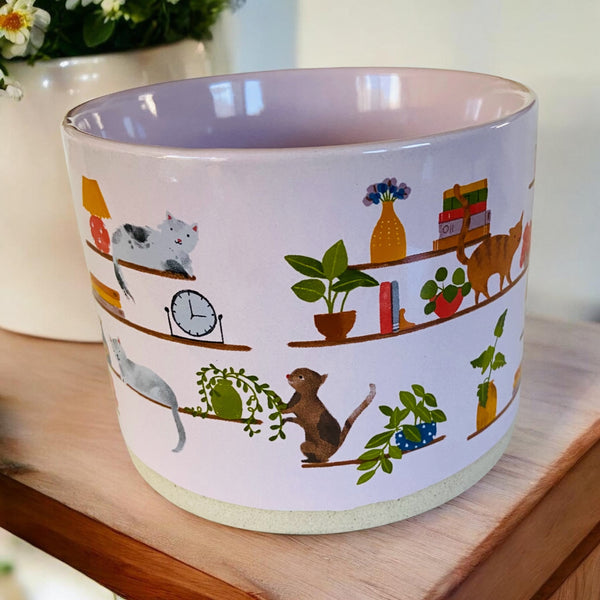 Cats, Books & Plants Pink Mug