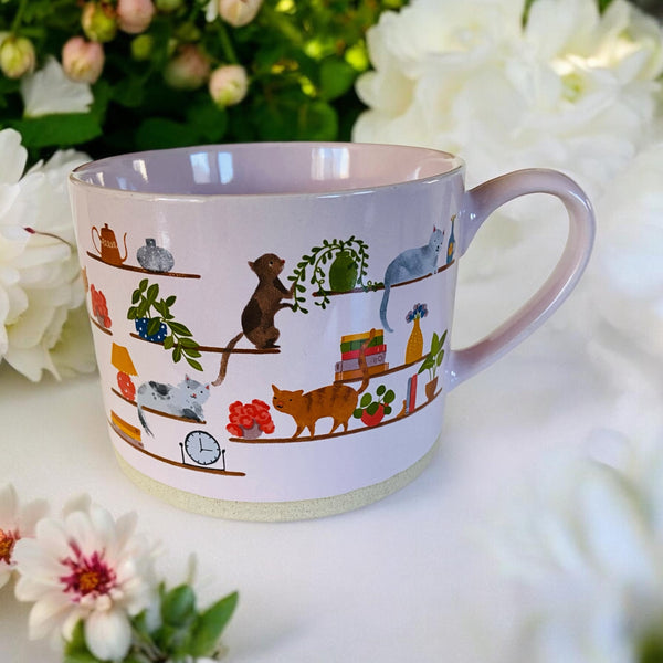 Cats, Books & Plants Pink Mug