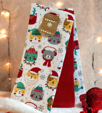 Christmas Cheer Cats 3 piece Kitchen Towel Set