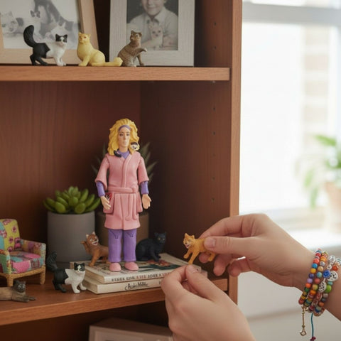 Crazy Cat Lady Action Figure with Cats