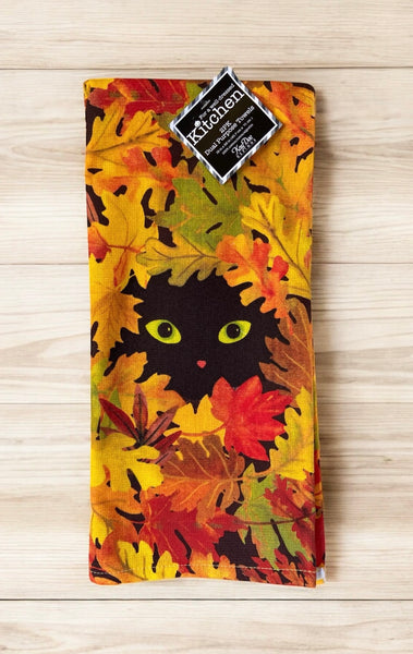 Black Cat & Autumn Leaves Kitchen Towel Set