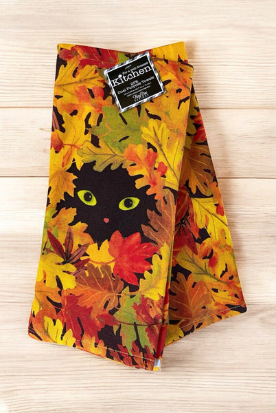 Black Cat & Autumn Leaves Kitchen Towel Set