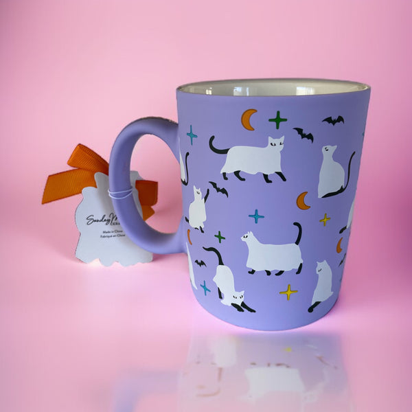Playful Purple Ghost Cat Mug