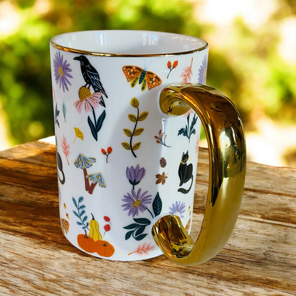 Elegant Autumn Black Cat Coffee Mug