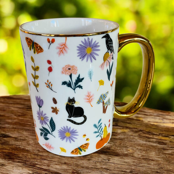Elegant Autumn Black Cat Coffee Mug