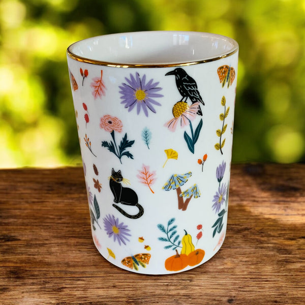 Elegant Autumn Black Cat Coffee Mug