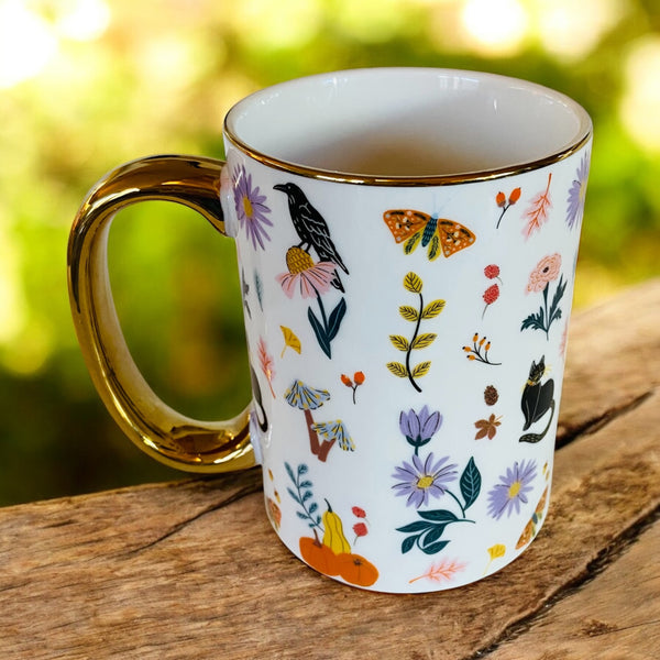 Elegant Autumn Black Cat Coffee Mug