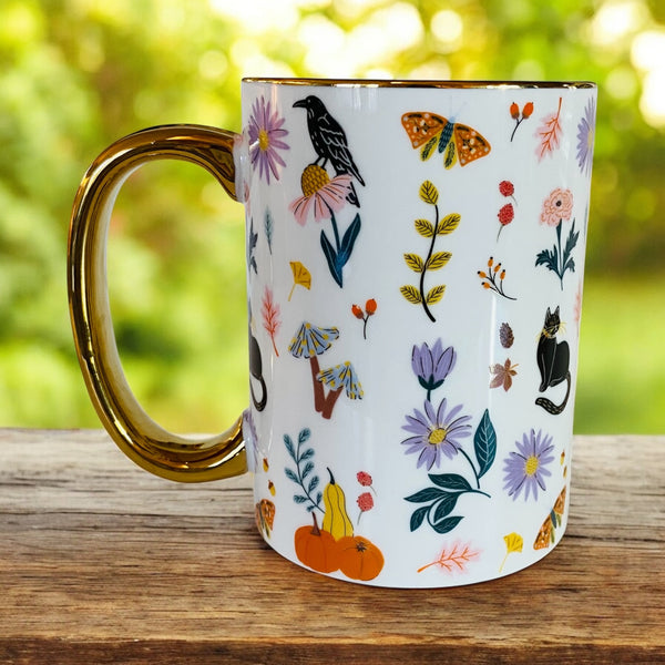 Elegant Autumn Black Cat Coffee Mug