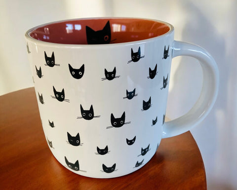 Black Cat Face Winking Cat Inside 16oz Coffee Mug