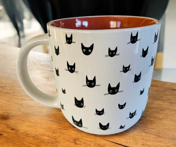 Black Cat Face Winking Cat Inside 16oz Coffee Mug