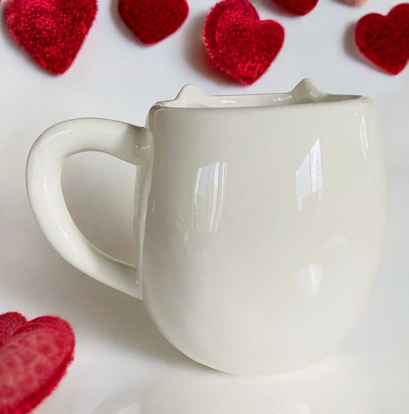 Pink and White Cat & Heart Love Mug